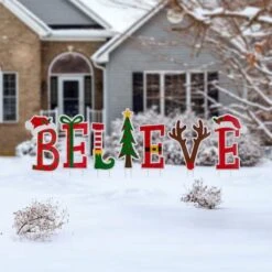 Glitzhome® 23" Metal Believe Yard Stake Set -Michaels X-Mas Decor D479449S 2