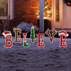 Glitzhome® 23" Metal Believe Yard Stake Set -Michaels X-Mas Decor D479449S 3