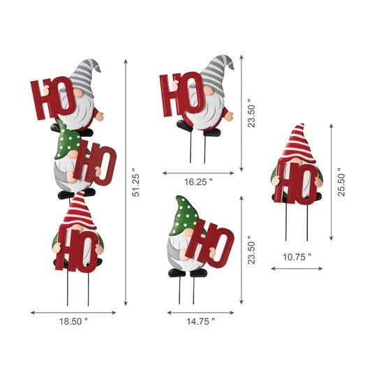 Glitzhome® 51" Metal Ho Ho Ho Gnome Yard Stake 10 Glitzhome® 51" Metal Ho Ho Ho Gnome Yard Stake - Image 8