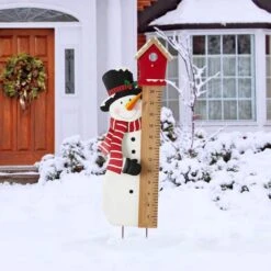 Glitzhome® 40" Snowman Snow Gauge Yard Stake 12 Glitzhome® 40" Snowman Snow Gauge Yard Stake -Michaels X-Mas Decor D479459S 2