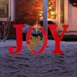 Glitzhome® 3.5ft. LED Metal Joy Angel Yard Stake Set With Timer -Michaels X-Mas Decor D479461S 3