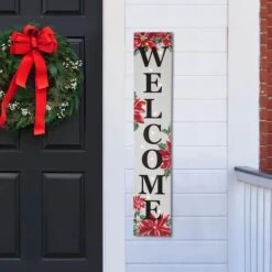 Glitzhome® 42" Lighted Wooden Poinsettia WELCOME Porch Sign -Michaels X-Mas Decor D479471S 2