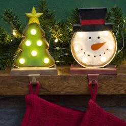 Glitzhome® 7" Marquee LED Snowman Head & Tree Stocking Holder Set -Michaels X-Mas Decor D479486S 2
