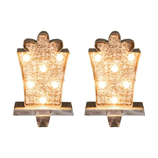 Glitzhome® 8" Marquee LED Gift Box Wooden & Metal Stocking Holder Set 3 Glitzhome® 8" Marquee LED Gift Box Wooden & Metal Stocking Holder Set