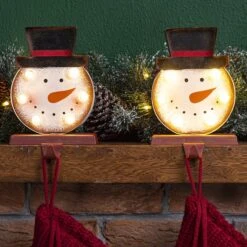 Glitzhome® 7" Marquee LED Snowman Head Stocking Holder Set -Michaels X-Mas Decor D479503S 2