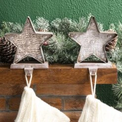 Glitzhome® 8" Marquee LED Star Wooden & Metal Stocking Holder Set -Michaels X-Mas Decor D479504S 3