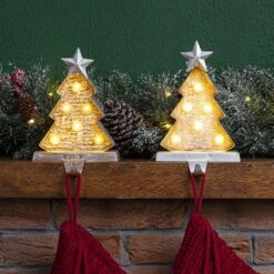 Glitzhome® 8" Marquee LED Wooden & Metal Christmas Tree Stocking Holder Set -Michaels X-Mas Decor D479507S 2