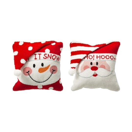 Glitzhome® Hooked 3D Santa & Snowman Throw Pillow Set 4 Glitzhome® Hooked 3D Santa & Snowman Throw Pillow Set - Image 2
