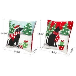 Glitzhome® Hooked Christmas Dog & Cat Throw Pillow Set -Michaels X-Mas Decor D479539S 4