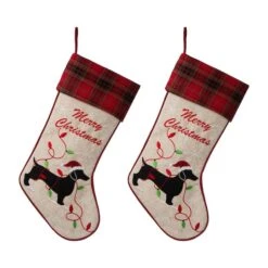 Glitzhome® 21" Merry Christmas Dachshund Stocking, Set Of 2