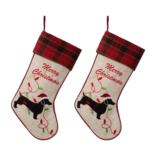 Glitzhome® 21" Merry Christmas Dachshund Stocking, Set Of 2 3 Glitzhome® 21" Merry Christmas Dachshund Stocking, Set Of 2