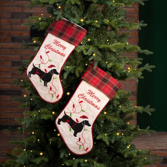 Glitzhome® 21" Merry Christmas Dachshund Stocking, Set Of 2 5 Glitzhome® 21" Merry Christmas Dachshund Stocking, Set Of 2 - Image 3