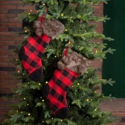 Glitzhome® 21" Black And Red Buffalo Plaid Pompom Stocking, Set Of 2 -Michaels X-Mas Decor D479591S 3
