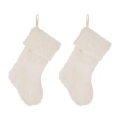 Glitzhome® 21" White Plush Stocking, Set Of 2