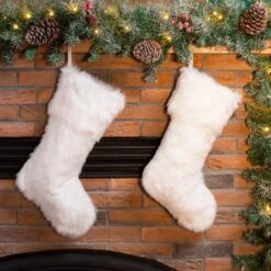 Glitzhome® 21" White Plush Stocking, Set Of 2 -Michaels X-Mas Decor D479592S 2