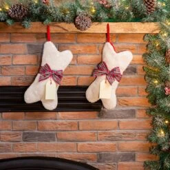 Glitzhome® 12.5" Bone Shape Hooked Stockings, 2ct. -Michaels X-Mas Decor D479611S 2