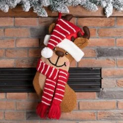 Glitzhome® 19" 3D Reindeer Hooked Stocking -Michaels X-Mas Decor D479626S 2