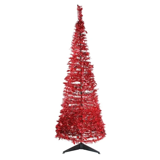 Northlight 6ft. Pre-Lit Red Tinsel Artificial Pop-Up Christmas Tree, Clear Lights 4 Northlight 6ft. Pre-Lit Red Tinsel Artificial Pop-Up Christmas Tree, Clear Lights - Image 2