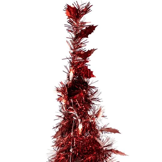 Northlight 6ft. Pre-Lit Red Tinsel Artificial Pop-Up Christmas Tree, Clear Lights 11 Northlight 6ft. Pre-Lit Red Tinsel Artificial Pop-Up Christmas Tree, Clear Lights - Image 9