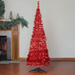 Northlight 6ft. Pre-Lit Red Tinsel Artificial Pop-Up Christmas Tree, Clear Lights 15 Northlight 6ft. Pre-Lit Red Tinsel Artificial Pop-Up Christmas Tree, Clear Lights -Michaels X-Mas Decor D489968S 2