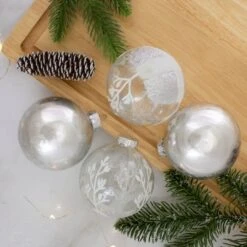 Northlight 4ct. Silver & Clear 2-Finish Glass Ball Ornaments -Michaels X-Mas Decor D491056S 12