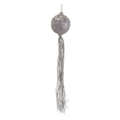 12" Glitter Silver Christmas Ball Ornament With Tassels