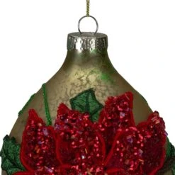 Northlight 6.5" Glitter Red & Gold Poinsettia Glass Finial Christmas Ornament -Michaels X-Mas Decor D491078S 2