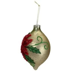 Northlight 6.5" Glitter Red & Gold Poinsettia Glass Finial Christmas Ornament -Michaels X-Mas Decor D491078S 3