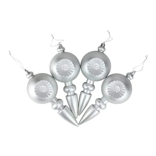4ct. 7.5" Matte Silver Retro Reflector Shatterproof Christmas Finial Ornaments 5 4ct. 7.5" Matte Silver Retro Reflector Shatterproof Christmas Finial Ornaments - Image 3