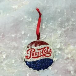Northlight 3" Sequined & Glitter Blue & Red "PEPSI COLA" Bottle Cap Logo Christmas Ornament -Michaels X-Mas Decor D491086S 2