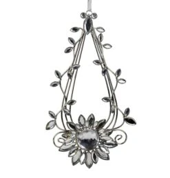 7" Silver Flower Jeweled Teardrop Christmas Ornament -Michaels X-Mas Decor D491090S 2