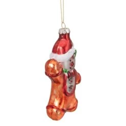 Northlight 5" Gingerbread Man With Santa Hat Hanging Glass Christmas Ornament 11 Northlight 5" Gingerbread Man With Santa Hat Hanging Glass Christmas Ornament -Michaels X-Mas Decor D491096S 3