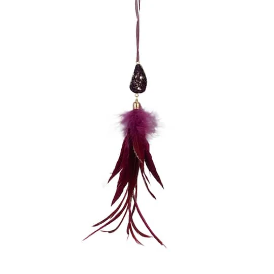 Northlight Red Feather And Gemstone Pendant Ornament 3 Northlight Red Feather And Gemstone Pendant Ornament