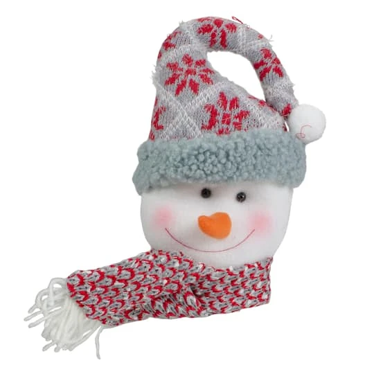 Northlight 11" Gray & Red Plush Knit Snowman Head Christmas Ornament 4 Northlight 11" Gray & Red Plush Knit Snowman Head Christmas Ornament - Image 2