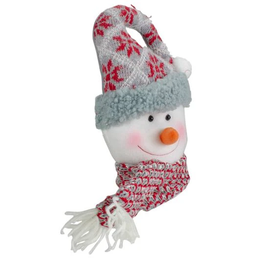 Northlight 11" Gray & Red Plush Knit Snowman Head Christmas Ornament 6 Northlight 11" Gray & Red Plush Knit Snowman Head Christmas Ornament - Image 4