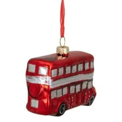 Northlight 4" Shiny Metallic Red & Silver Glass Double Decker Bus Christmas Ornament -Michaels X-Mas Decor D491173S 14