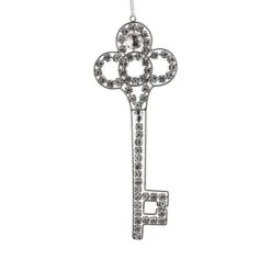 10" Silver Antique Finish Rhinestone Embellished Key Christmas Ornament