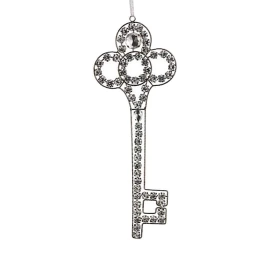 10" Silver Antique Finish Rhinestone Embellished Key Christmas Ornament 5 10" Silver Antique Finish Rhinestone Embellished Key Christmas Ornament - Image 3