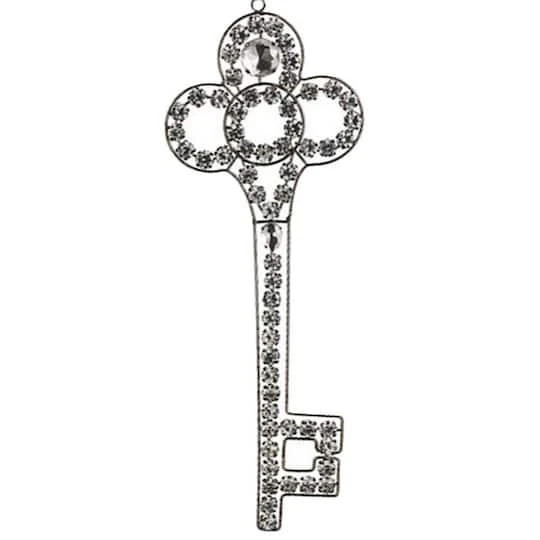 10" Silver Antique Finish Rhinestone Embellished Key Christmas Ornament 6 10" Silver Antique Finish Rhinestone Embellished Key Christmas Ornament - Image 4