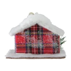 Northlight 4.5" Frosted & Glittered Red & White Plaid Snow Covered Cabin Christmas Ornament -Michaels X-Mas Decor D491183S 4