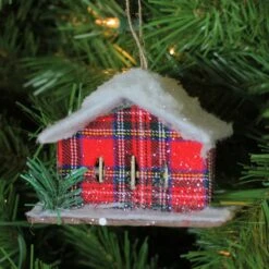 Northlight 4.5" Frosted & Glittered Red & White Plaid Snow Covered Cabin Christmas Ornament -Michaels X-Mas Decor D491183S 5