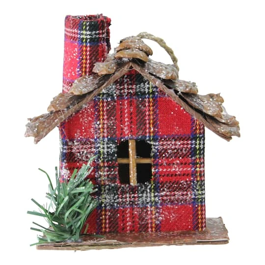 Northlight 4" Frosted & Glittered Red & Brown Plaid Country Cabin Christmas Ornament 3 Northlight 4" Frosted & Glittered Red & Brown Plaid Country Cabin Christmas Ornament