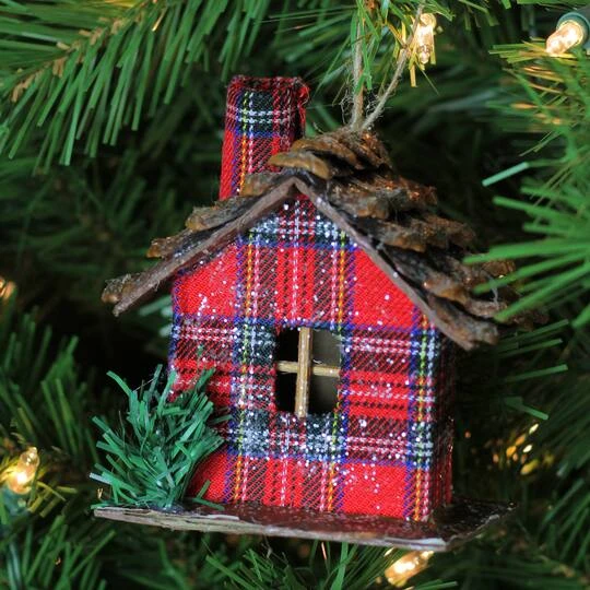 Northlight 4" Frosted & Glittered Red & Brown Plaid Country Cabin Christmas Ornament 8 Northlight 4" Frosted & Glittered Red & Brown Plaid Country Cabin Christmas Ornament - Image 6