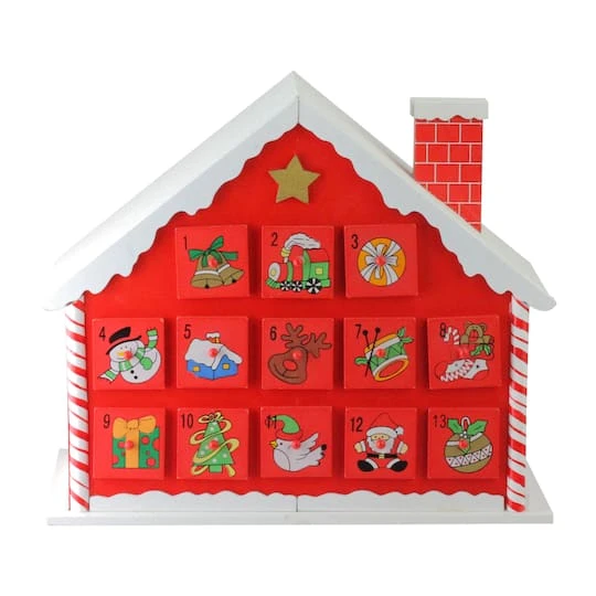 Northlight 10.25" Red & White Advent House With Chimney Storage Box 4 Northlight 10.25" Red & White Advent House With Chimney Storage Box - Image 2