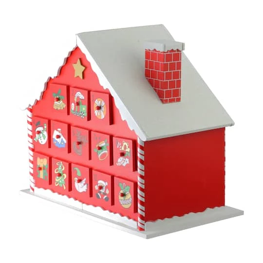 Northlight 10.25" Red & White Advent House With Chimney Storage Box 6 Northlight 10.25" Red & White Advent House With Chimney Storage Box - Image 4
