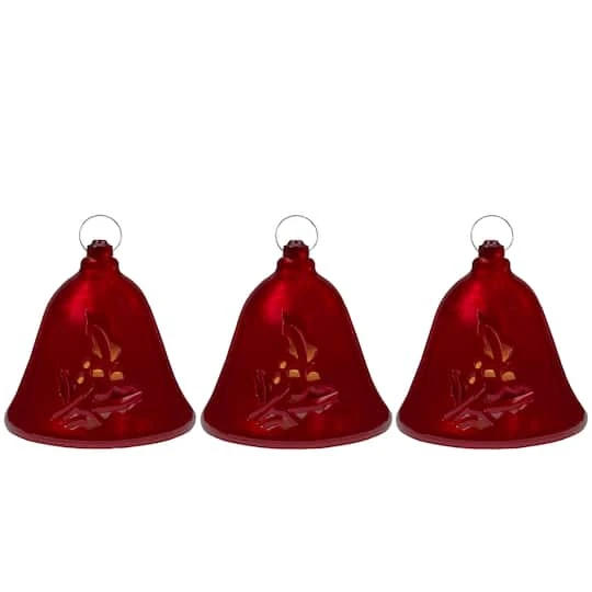 Northlight 6.5" Musical Lighted Red Bells Christmas Décor Set 3 Northlight 6.5" Musical Lighted Red Bells Christmas Décor Set