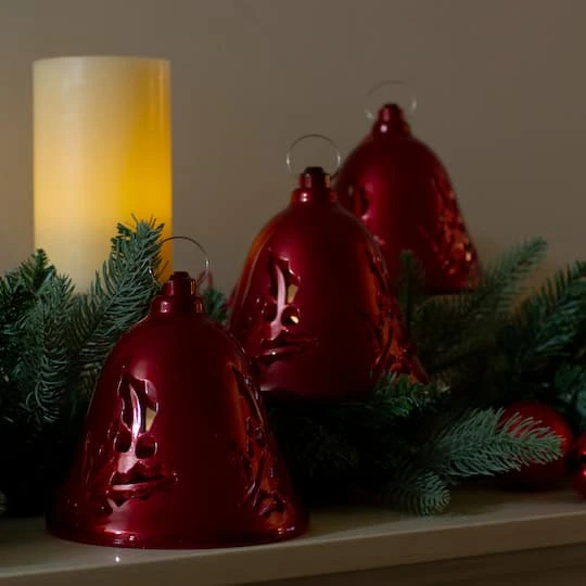 Northlight 6.5" Musical Lighted Red Bells Christmas Décor Set 5 Northlight 6.5" Musical Lighted Red Bells Christmas Décor Set - Image 3