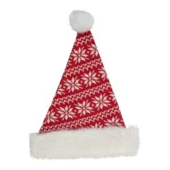 Northlight 17" Red & White Nordic Snowflake Striped Santa Hat With Pom Pom