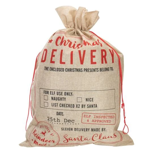 Northlight 27" Beige & Red Christmas Delivery Tie Gift Bag 3 Northlight 27" Beige & Red Christmas Delivery Tie Gift Bag