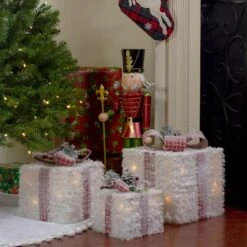 Northlight LED Frosted Rattan Christmas Gift Boxes With Pinecones Set -Michaels X-Mas Decor D491561S 2